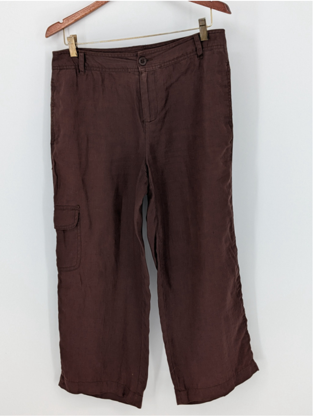 Liz Claiborne Lizwear Linen Cargo Pants Womens 8 Brown Cropped Wide Leg